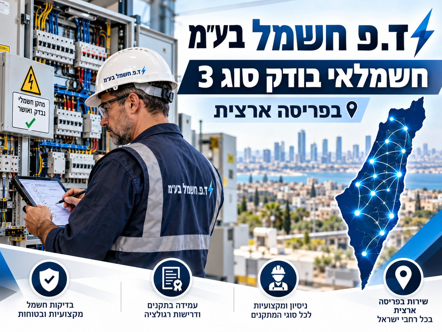 ד.פ חשמל בע"מ חשמלאי בודק סוג 3 בפריסה ארצית