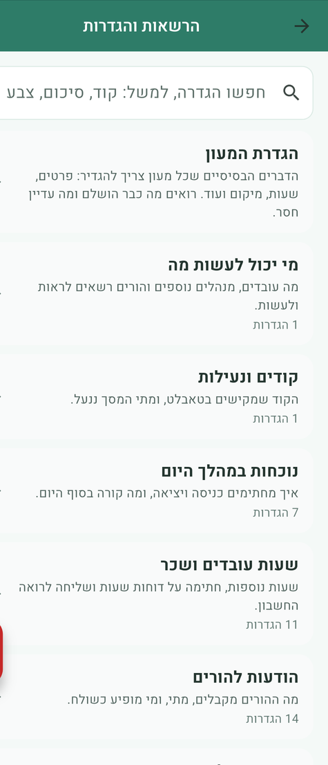 מסך הרשאות והגדרות בקלוקיד